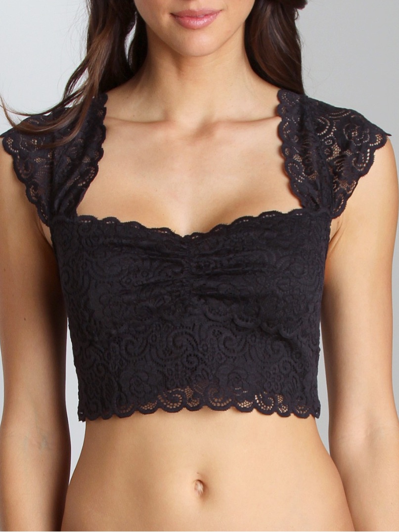 Free People Black Chase Me Lace Brami Crop Top Size Medium